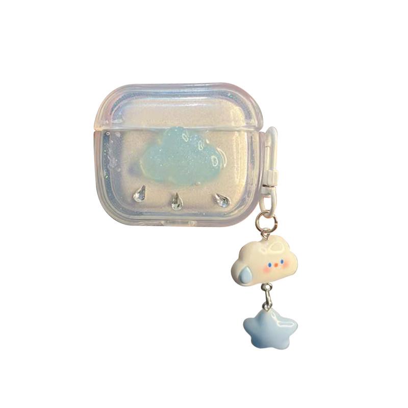 小清新蓝牙耳机套适用苹果Airpods4代水钻airpodspro3代云朵星星挂件透明创意airpods1/2代保护壳创意少女感