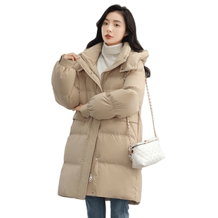 鸭鸭羽绒服女中长款2025年冬季可拆帽韩版时尚百搭加厚保暖外套W