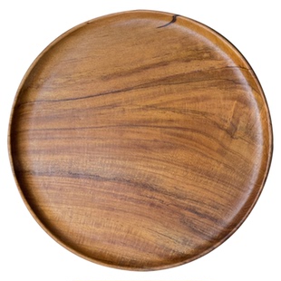 柚木手工早餐托盘实木圆形餐盘原木果盘木质茶盘大号木盘超大盘子