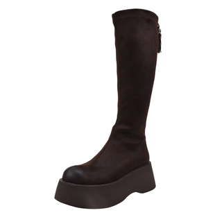 红粉知己2025冬季复古百搭松糕厚底显瘦增高弹力靴女长筒靴瘦瘦靴