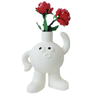 Tonight Shop简约可爱大脚丫陶瓷花瓶乐高玫瑰积木花桌面装饰摆件