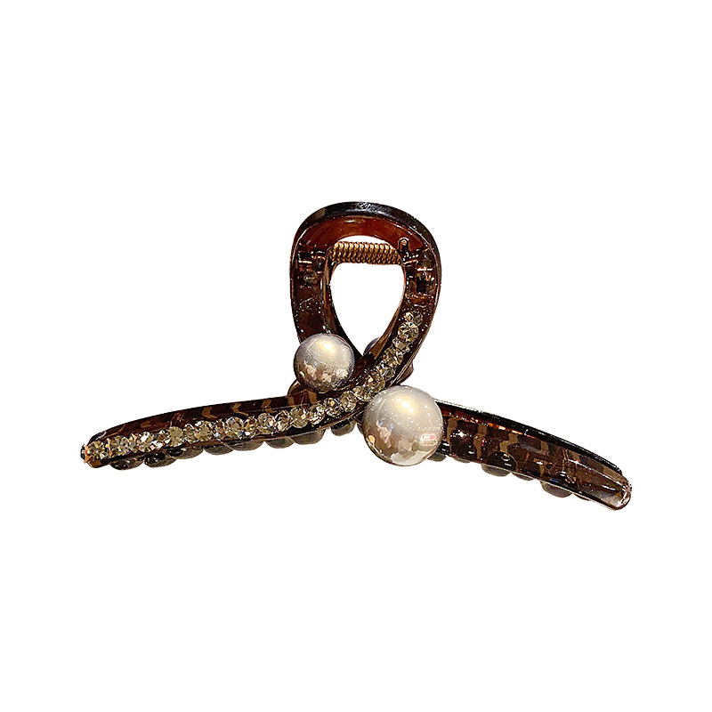 新款轻奢美满钻珍珠鲨鱼夹大号盘发马尾发夹抓夹珍珠发抓女发卡潮