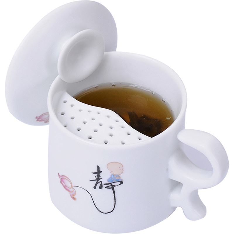 茶杯陶瓷带盖过滤马克水杯亚光青茶杯