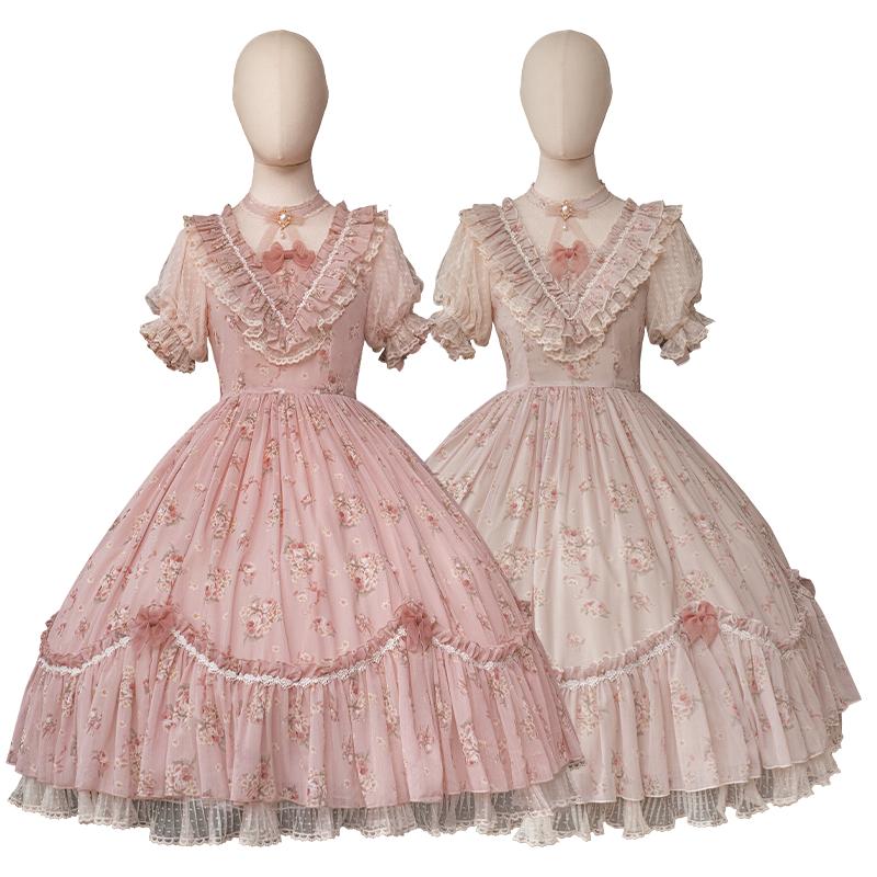【现货】昼梦蔷薇+Lolita短袖碎花Cla优雅OP连衣裙