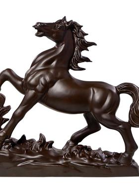 黑檀木雕马摆件工艺品实木雕刻马到成功生肖骏马木马乔迁开业礼品