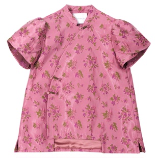 Forevercan女装2024夏季新款国风新中式高级感气质泡泡袖斜襟上衣