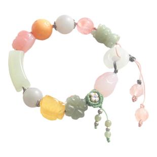 墨瑶姑娘国潮设计天然和田玉手牌手串女礼物编绳古风多宝半镯半链