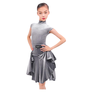 语歌菲拉丁舞比赛规定服无鱼骨高领包肩袖夏短袖韩国绒分体艺考服