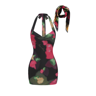 NanaJacqueline印花挂脖连衣裙