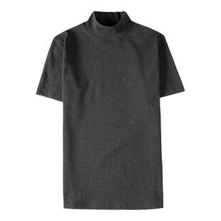 男士紧身短袖T恤潮流型男中领纯色打底衫青年时尚半高领半袖内搭