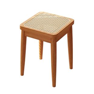 三梦实木藤编椅子家用可叠放餐厅餐椅餐桌凳子中古高级化妆靠背椅