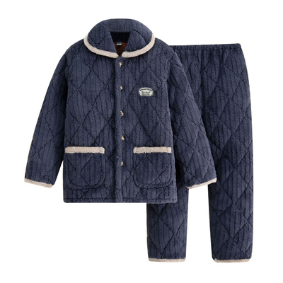 冬季三层拉链夹棉睡衣保暖套装