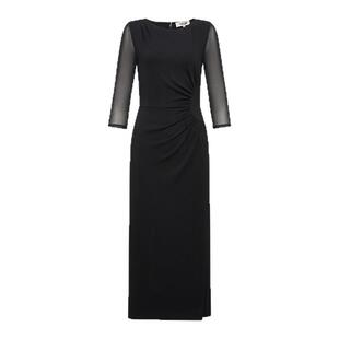 [小黑裙]DVF经典黑色优雅小船领侧开叉七分袖仿裹身连衣裙MR78E00
