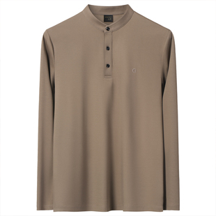 秋季男士纯棉立领长袖T恤丝光棉冰丝打底衫2025男装秋装上衣新款