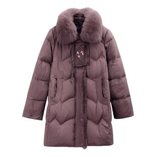 鸭鸭羽绒服女款2025年冬季新款中老年妈妈装中长款狐狸毛领外套A