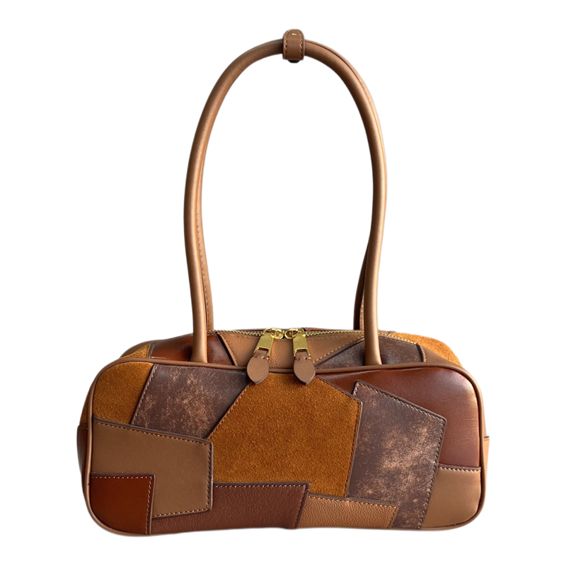 捡漏！数量不多~卖完无补~亏本清仓头层牛皮拼接复古时尚保龄球包