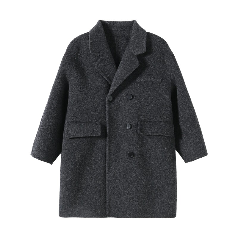 罗蒙男童双面羊毛大衣2026秋冬新款中长款西装领呢子外套羊毛风衣
