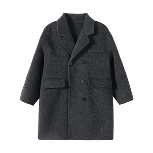 罗蒙男童双面羊毛大衣2025秋冬新款中长款西装领呢子外套羊毛风衣