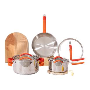 莱德斯304不锈钢锅具套装全套家用3件套无涂层少油烟健康丝带锅