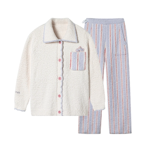 嫚熙幸运鹅秋冬牛油果半边绒月子服加绒产妇哺乳孕妇睡衣家居服