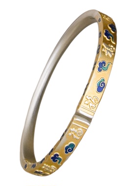 足银999描金珐琅彩如意手镯女