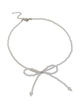 仿珍珠材质蝴蝶结项链女