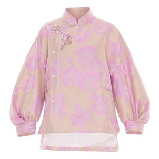 花木深国风立领外套女新款高端提花改良唐装盘扣灯笼袖新中式上衣