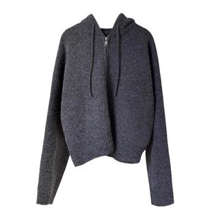 Mmao设计感拉链连帽毛衣开衫外套女宽松秋季新款短款针织上衣加厚