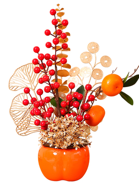 新年柿柿如意摆件客厅装饰布置