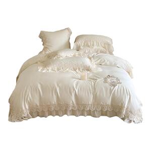 法式轻奢高档100支长绒棉全棉四件套公主风纯棉蕾丝花边被套床单4
