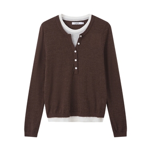 【商场同款】LILY2025新款女装羊毛羊驼毛混纺假两件套头针织衫