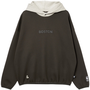 杰克琼斯NBA联名男装卫衣秋冬新款刺绣贴布宽松连帽衣身撞色卫衣