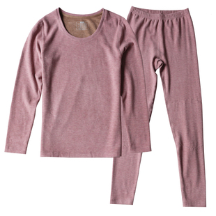 莹柔8976秋冬含驼绒保暖内衣加绒加厚秋衣秋裤女士套装双面磨毛衫