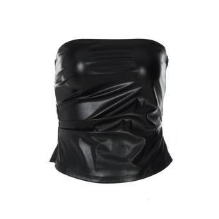 gusty街头欧美辣妹风pu皮抹胸背心女机车拽姐夜店风收腰短上衣潮