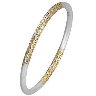 卷草纹手镯女士年轻款银手镯女9999纯实心款国风银镯子小众设计感