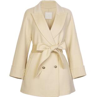 XG雪歌白色纯绵羊毛毛呢外套时尚冬季新款通勤中长款保暖大衣女装