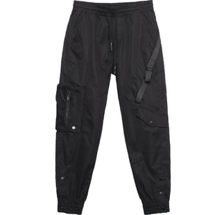 暗黑工装裤男冬季加绒痞帅潮流机能伞兵裤多袋宽松裤脚搭扣束脚裤