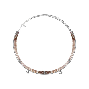 TWOR缇坞/S925银多层渐变茶晶项链女小众设计满钻星月吊坠锁骨链