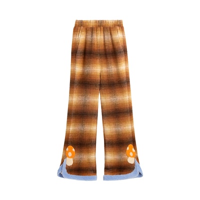 pocoblush立体绣花格纹长裤秋冬