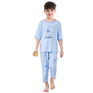 儿童冰丝睡衣男童春夏薄款女童莫代尔家居服中大童套装夏天空调服