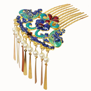 古风皇后配饰景泰蓝珍珠流苏发梳