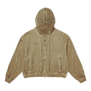 Thug Club 24ss 银饰蒙面毛边破坏拉链外套裁剪金属面具Boxy帽衫