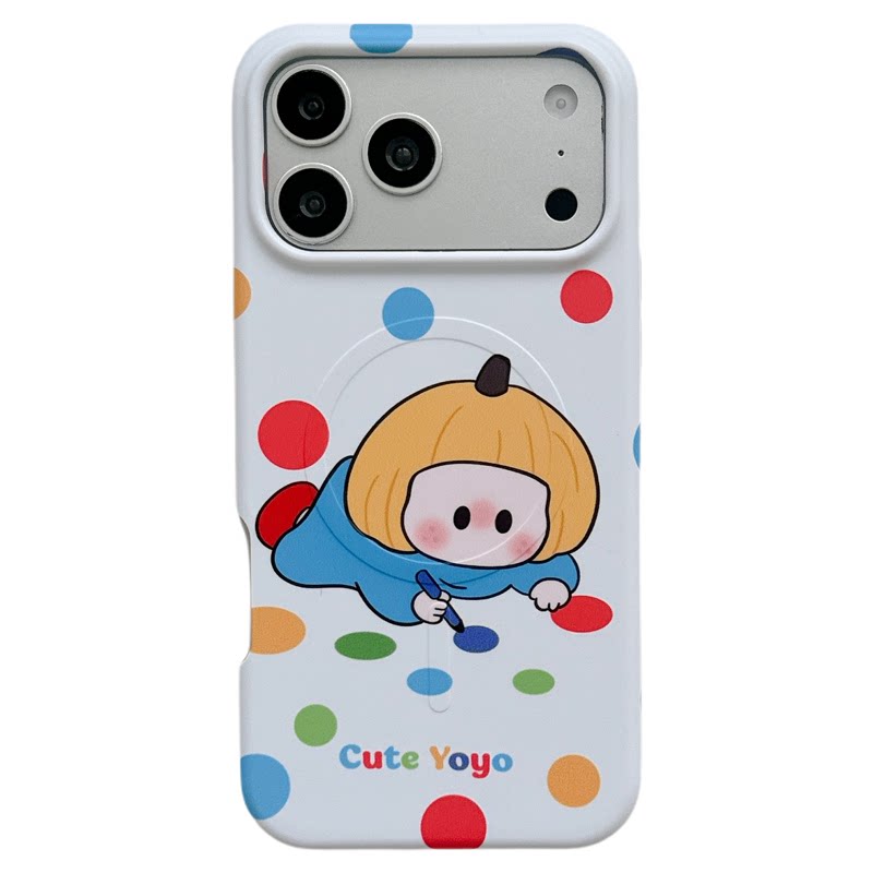 MoreRex童趣彩色波点yoyo磁吸支架适用苹果18手机壳iphone17promax新款18pro全包15防摔保护套14治愈16超好看