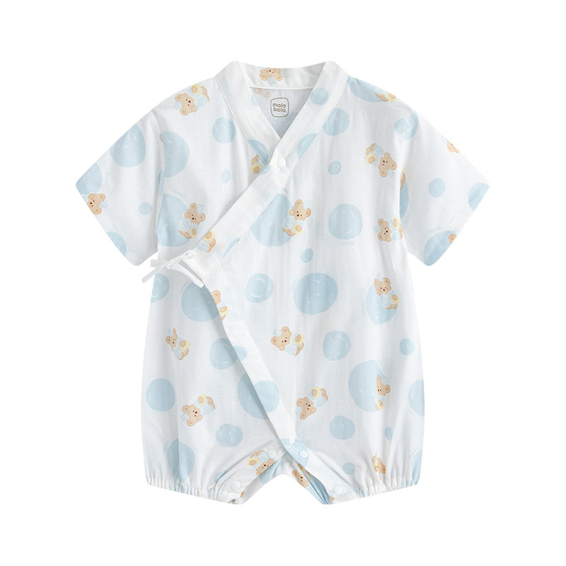 婴儿短袖连体衣夏季透气纱布