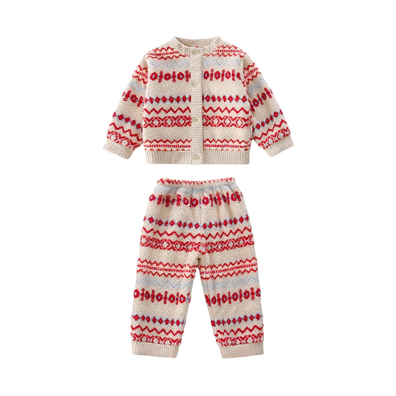 秋冬女童珊瑚绒开衫家居服两件套