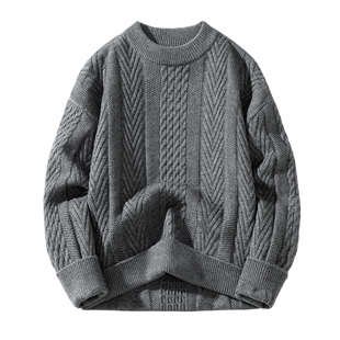 班尼路SK扭花立体感圆领毛衣男秋冬加绒加厚潮流宽松保暖针织衫YS