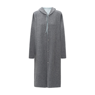 ELEI设计师品牌 25冬新品 100%绵羊毛两面穿大衣磁扣连帽长款外套