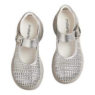 millies妙丽玛丽珍编织凉鞋女款夏外穿镂空透气单鞋厚底包头网面