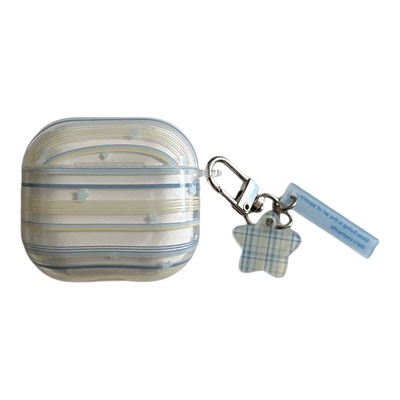 韩系清新黄蓝条纹星星挂件耳机套