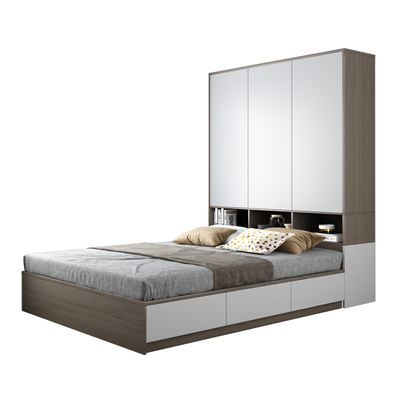 实木多层板榻榻米床衣柜书桌一体现代简约小户型次卧室组合储物床